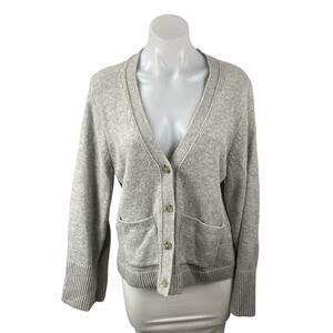 GAP Women's Gray Knit Deep V Neck Long Sleeve Button Down Cardigan Sweater Top L